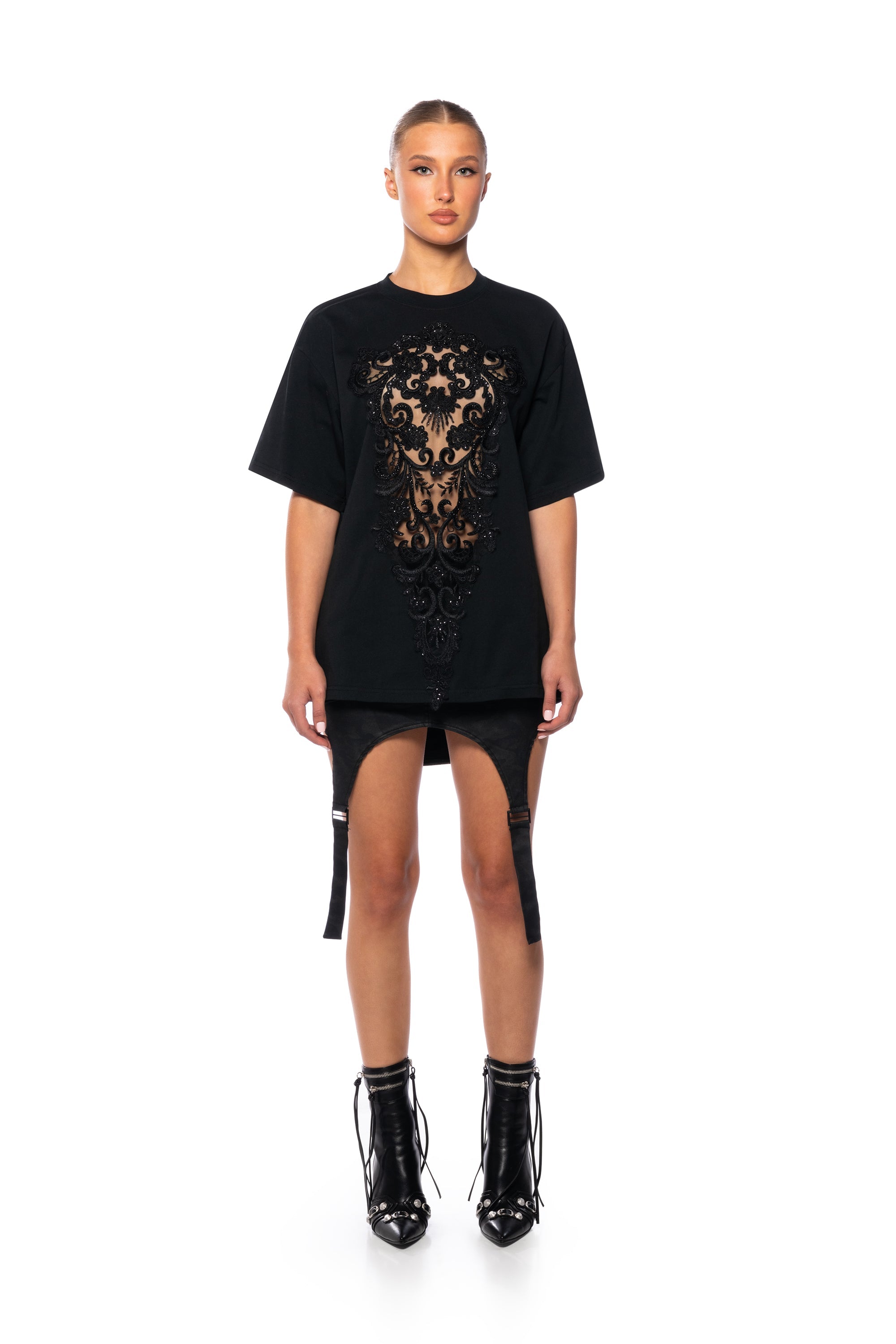 CARA SHEER LACE DETAILED T SHIRT