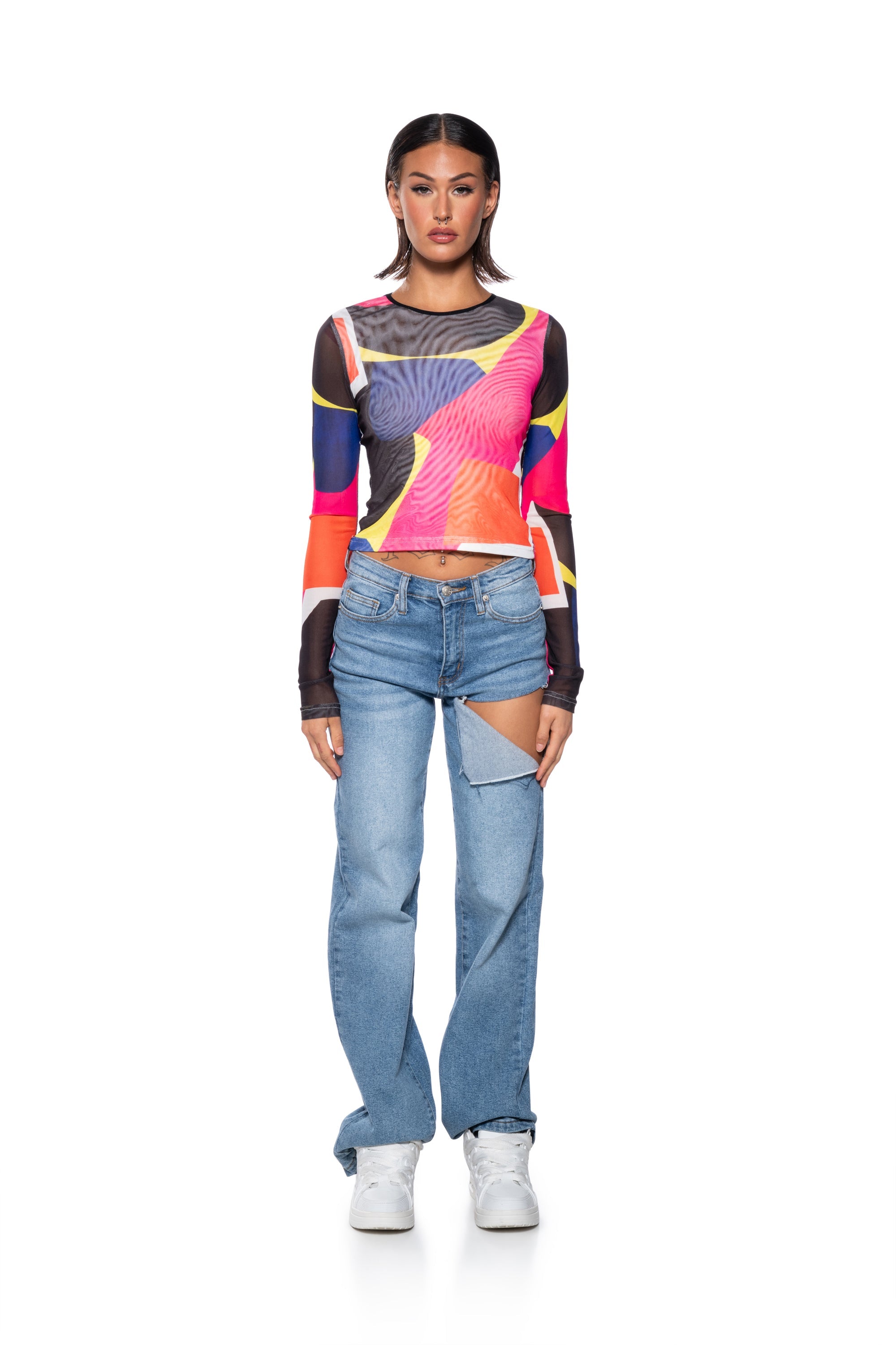 CAREFUL WITH ME LONG SLEEVE MESH TEE