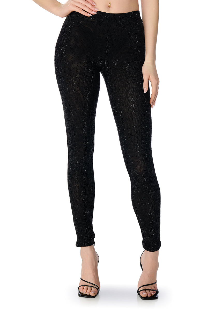 CLARISSA EMBELLISHED MESH LEGGINGS IN BLACK