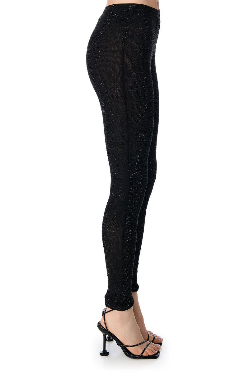 CLARISSA EMBELLISHED MESH LEGGINGS IN BLACK
