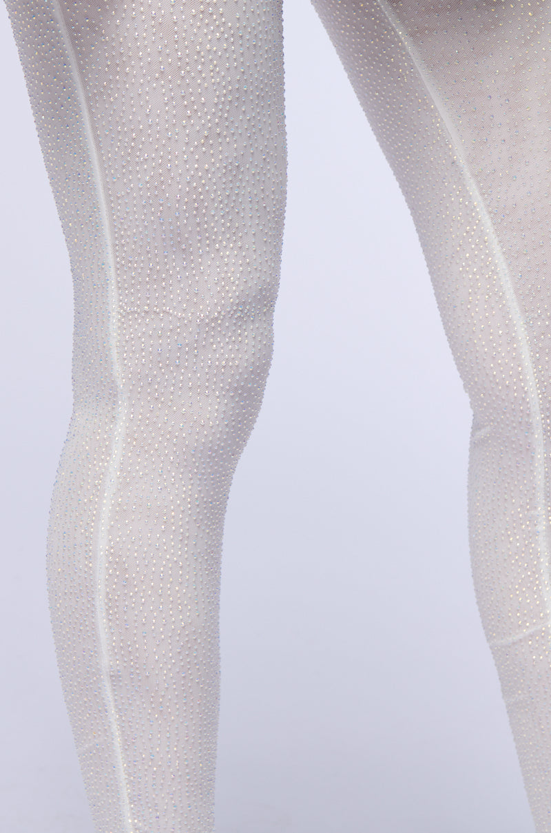 CLARISSA EMBELLISHED MESH LEGGINGS IN WHITE
