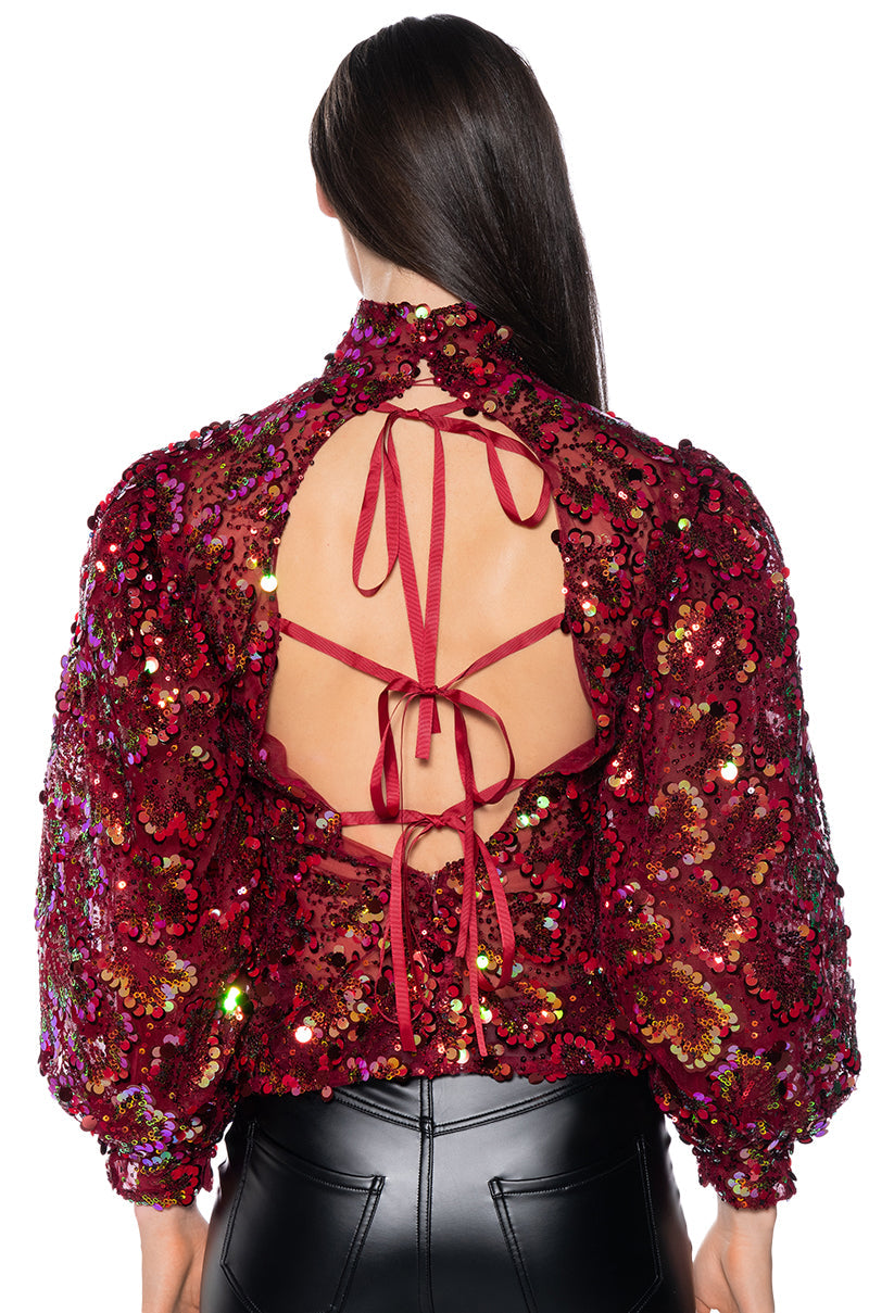 CONFETTI LONG SLEEVE MOCK NECK BLOUSE