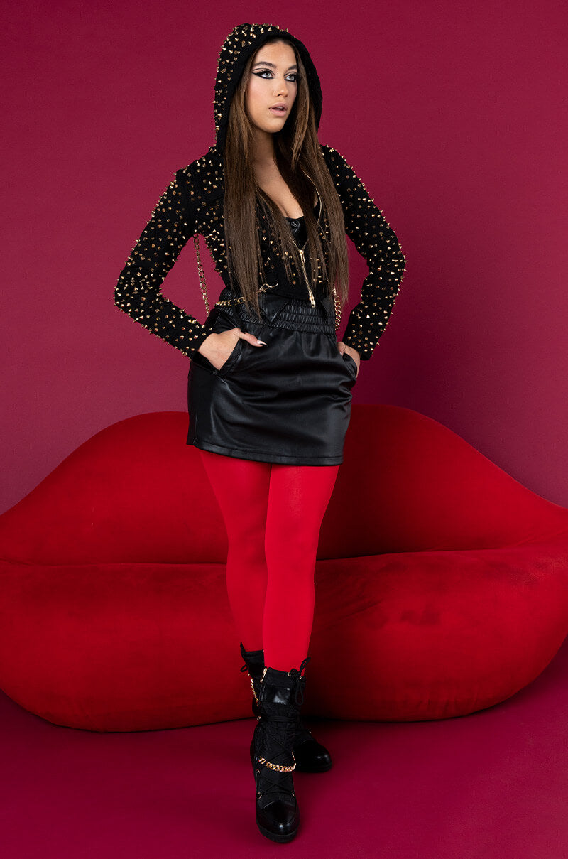 COSMO PLEATHER MINI SKIRT BLACK