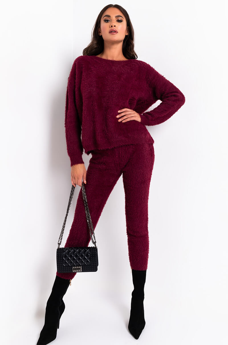 CRAZY COMFY COOL FUZZY CASUAL JOGGER BURGUNDY