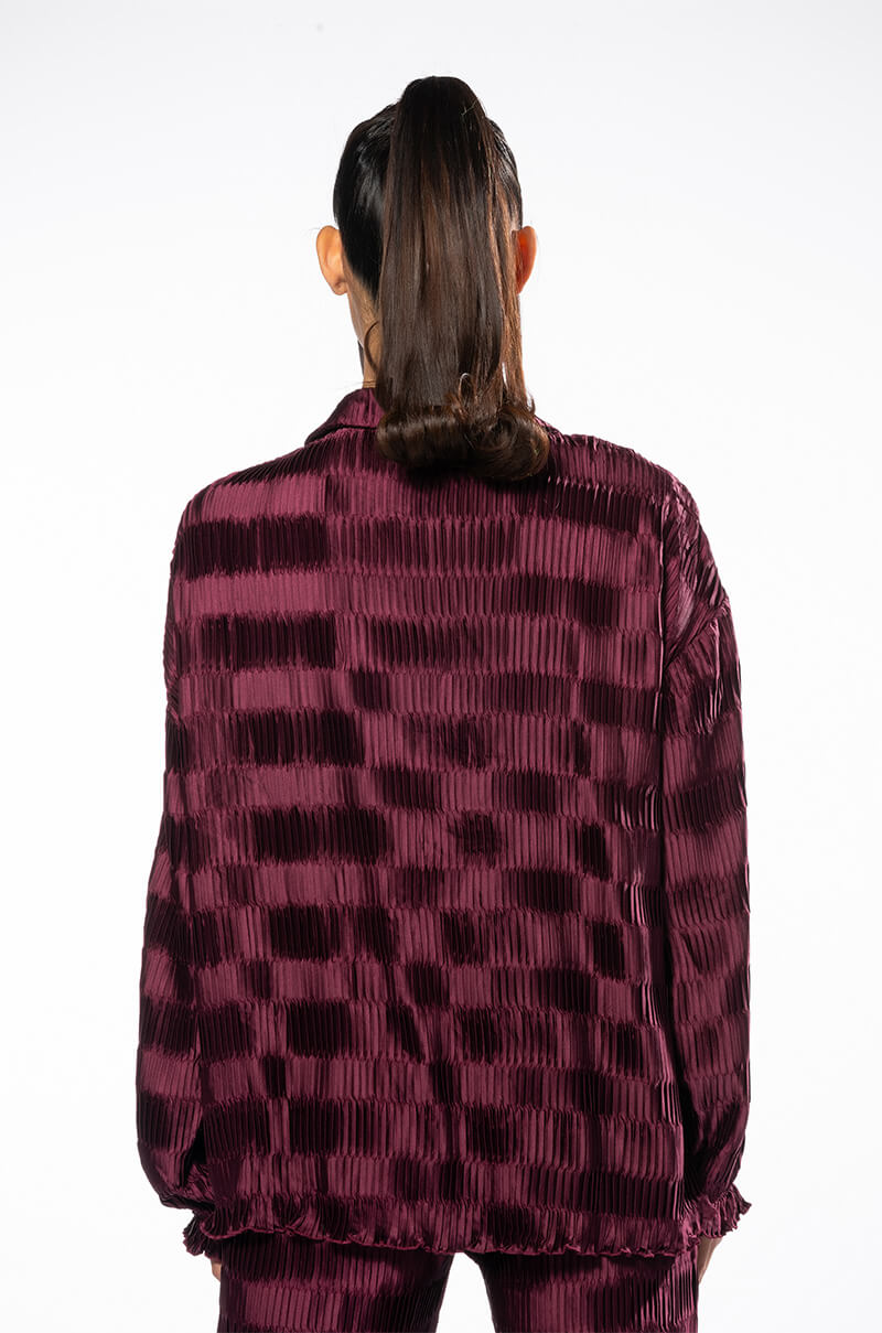 CRINKLE SATIN LONG SLEEVE BUTTON DOWN BLOUSE