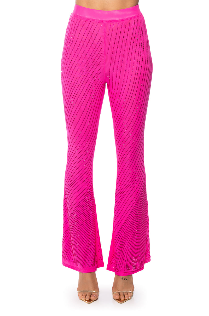 CUFF IT EMBELLISHED MESH FLARE LEG TROUSER
