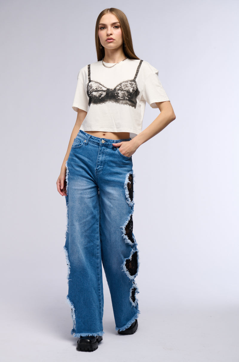 CUT OUT DETAIL WIDE LEG JEAN