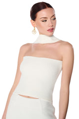 DOLLED UP KNIT HALTER TOP IN WHITE