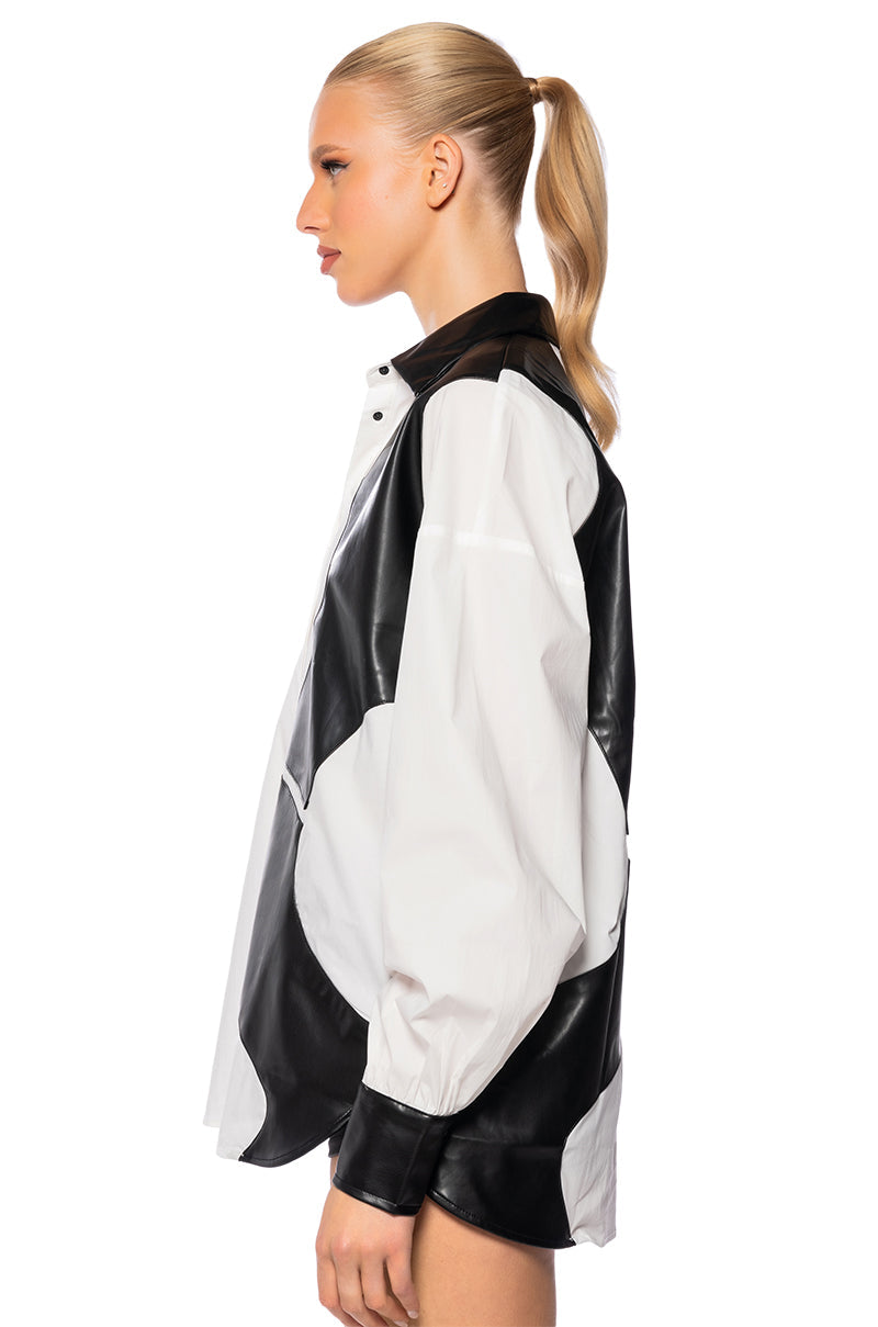 DON'T MIND ME BUTTON DOWN POPLIN BLOUSE