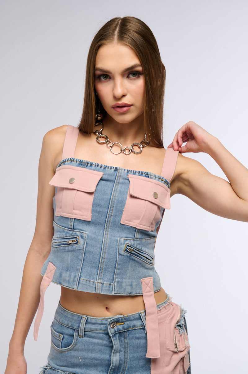 DONT STOP ME NOW DENIM CORSET TOP