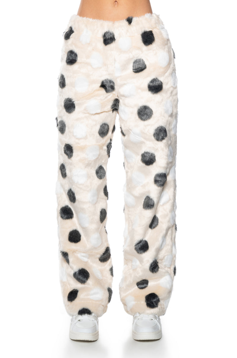 DOTTY FAUX FUR WIDE LEG JOGGER