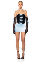 DREA BANDAGE CORSET DETAIL DRESS WITH GLOVES