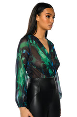 EARTH SIGN LONG SLEEVE SURPLICE CHIFFON CHEEKY BODYSUIT