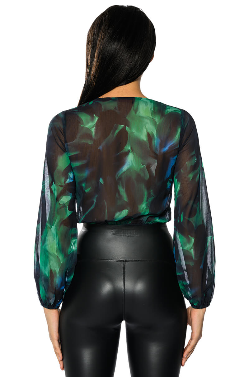 EARTH SIGN LONG SLEEVE SURPLICE CHIFFON CHEEKY BODYSUIT