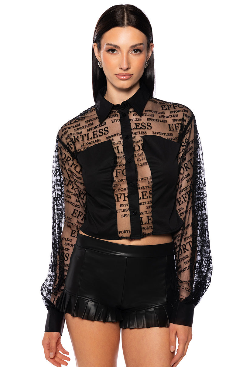 EFFORTLESS PUFF SLEEVE TULLE BLOUSE IN BLACK