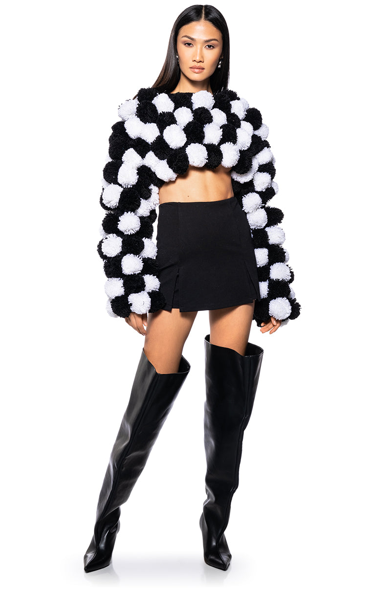 CROPPED POM POM CARDIGAN