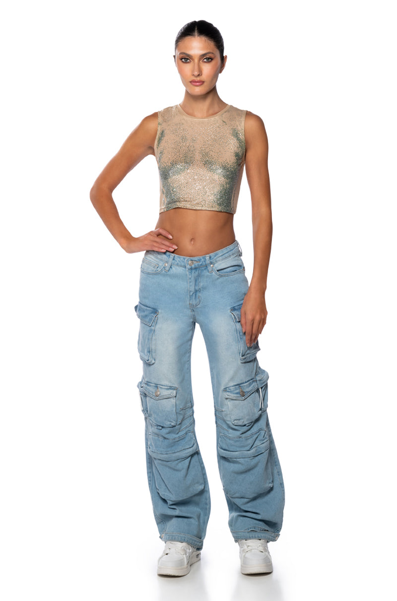 BROOKLYN CARGO POCKET WIDE LEG JEAN